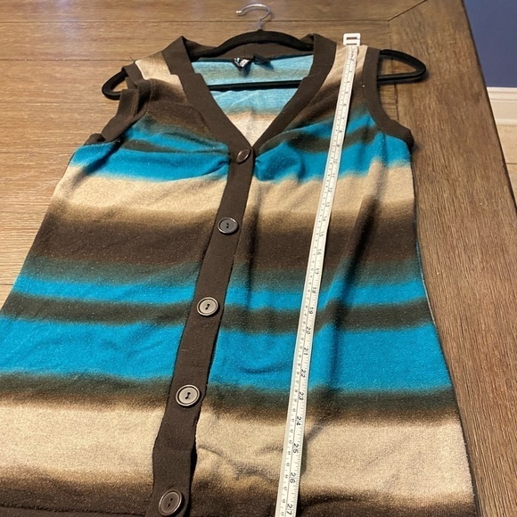 Weavers Womens large Long Blue Brown Ombre Stripe Vest Jumbo with button - Picture 6 of 8